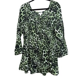 Avenue Green Animal Print Tunic Blouse Plus Size Women's 22/24